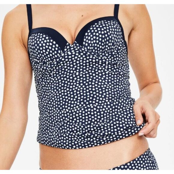 BODEN Dark Blue Polka Dot Sz 38B Adjustable Strap Underwire Tankini Top LIKE NEW - Picture 2 of 5